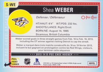 2013-14 O-Pee-Chee - Stickers #S-WE Shea Weber Back