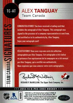 2013-14 O-Pee-Chee - Team Canada Signatures #TC-AT Alex Tanguay Back