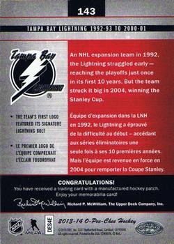 2013-14 O-Pee-Chee - Team Logo Patches #143 Tampa Bay Lightning 1992-93 to 2000-01 (Primary) Back