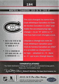 2013-14 O-Pee-Chee - Team Logo Patches #184 Montreal Canadiens 1935-36 to 1946-47 (Primary) Back