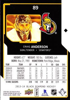 2013-14 Upper Deck Black Diamond #89 Craig Anderson Back