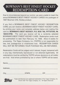 1997 Bowman CHL #NNO Redemption for Hockey Card Back