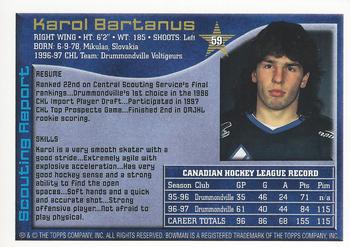 1997 Bowman CHL #59 Karol Bartanus Back