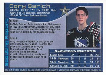 1997 Bowman CHL #115 Cory Sarich Back