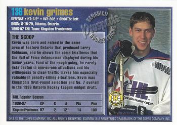 1997 Bowman CHL #136 Kevin Grimes Back