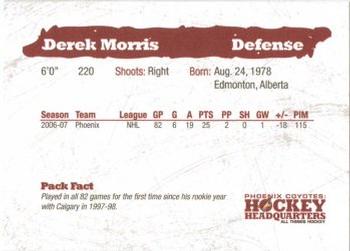 2007-08 Phoenix Coyotes Arena Giveaway #NNO Derek Morris Back