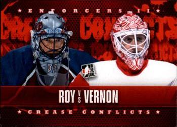 2013-14 In The Game Enforcers #96 Patrick Roy / Mike Vernon Front