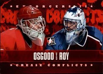 2013-14 In The Game Enforcers #97 Chris Osgood / Patrick Roy Front