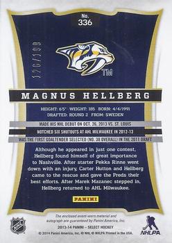 2013-14 Panini Select #336 Magnus Hellberg Back