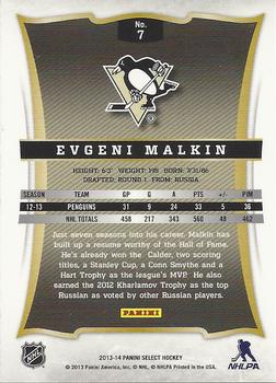 2013-14 Panini Select #7 Evgeni Malkin Back
