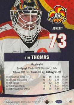 2004-05 Cardset Finland #63 Tim Thomas Back