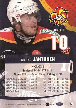 2004-05 Cardset Finland #69 Marko Jantunen Back