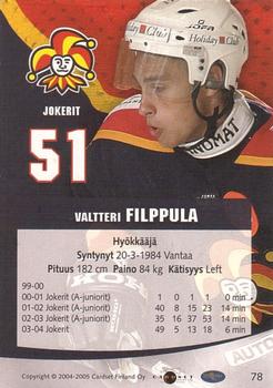 2004-05 Cardset Finland #78 Valtteri Filppula Back