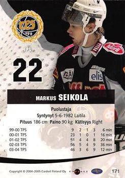 2004-05 Cardset Finland #171 Markus Seikola Back
