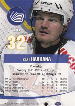 2004-05 Cardset Finland - Autographs #3 Kari Haakana Back