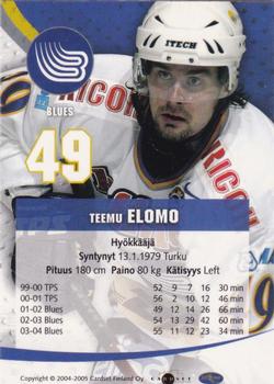 2004-05 Cardset Finland - Autographs #9 Teemu Elomo Back