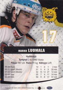 2004-05 Cardset Finland - Autographs #39 Marko Luomala Back