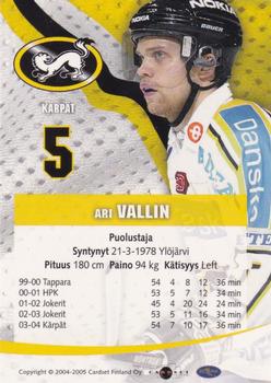 2004-05 Cardset Finland - Autographs #70 Ari Vallin Back