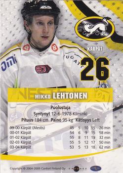 2004-05 Cardset Finland - Autographs #71 Mikko Lehtonen Back