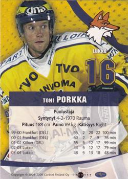 2004-05 Cardset Finland - Autographs #81 Toni Porkka Back