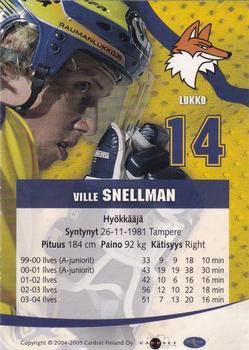 2004-05 Cardset Finland - Autographs #87 Ville Snellman Back