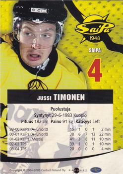 2004-05 Cardset Finland - Autographs #102 Jussi Timonen Back