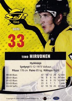 2004-05 Cardset Finland - Autographs #110 Timo Hirvonen Back