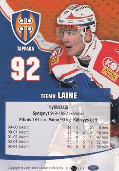 2004-05 Cardset Finland - Autographs #122 Teemu Laine Back