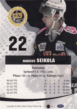 2004-05 Cardset Finland - Autographs #126 Markus Seikola Back