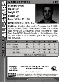 2005-06 Choice 2006 AHL All-Stars #12 Mark Hartigan Back