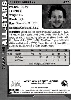 2005-06 Choice 2006 AHL All-Stars #22 Curtis Murphy Back