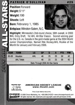 2005-06 Choice 2006 AHL All-Stars #25 Patrick O'Sullivan Back