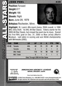 2005-06 Choice 2006 AHL All-Stars #29 John Pohl Back