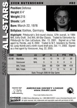 2005-06 Choice 2006 AHL All-Stars #2 Sven Butenschon Back