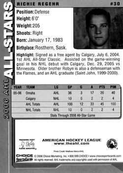 2005-06 Choice 2006 AHL All-Stars #30 Richie Regehr Back