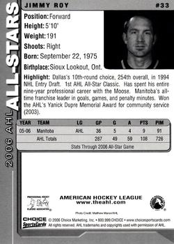 2005-06 Choice 2006 AHL All-Stars #33 Jimmy Roy Back