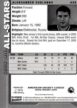 2005-06 Choice 2006 AHL All-Stars #38 Aleksander Suglobov Back