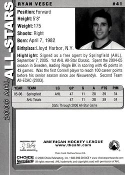 2005-06 Choice 2006 AHL All-Stars #41 Ryan Vesce Back
