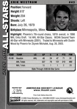 2005-06 Choice 2006 AHL All-Stars #43 Erik Westrum Back