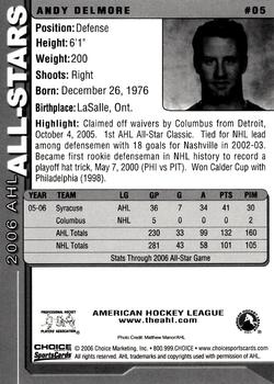 2005-06 Choice 2006 AHL All-Stars #5 Andy Delmore Back
