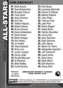 2005-06 Choice 2006 AHL All-Stars #NNO Checklist Back