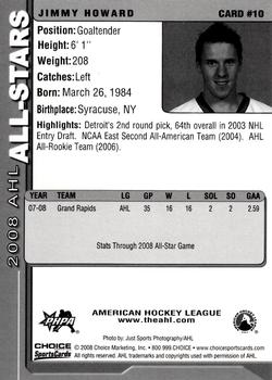 2007-08 Choice 2008 AHL All-Stars #10 Jimmy Howard Back