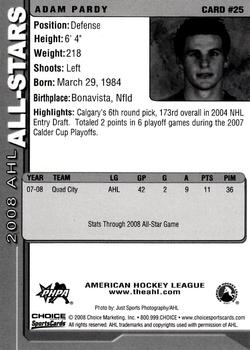 2007-08 Choice 2008 AHL All-Stars #25 Adam Pardy Back