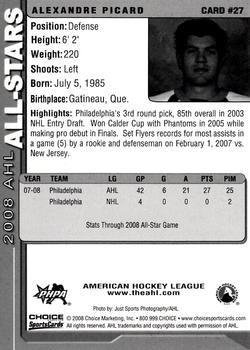 2007-08 Choice 2008 AHL All-Stars #27 Alexandre Picard Back