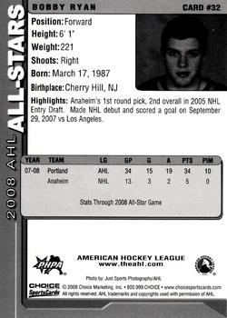 2007-08 Choice 2008 AHL All-Stars #32 Bobby Ryan Back