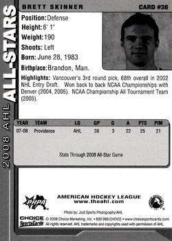 2007-08 Choice 2008 AHL All-Stars #36 Brett Skinner Back