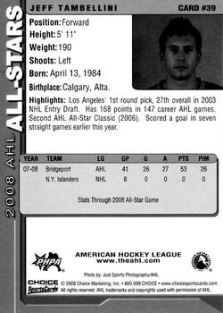 2007-08 Choice 2008 AHL All-Stars #39 Jeff Tambellini Back