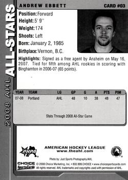 2007-08 Choice 2008 AHL All-Stars #3 Andrew Ebbett Back