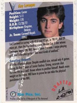 1991 Star Pics #67 Guy Leveque Back