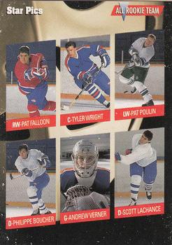 1991 Star Pics #36 Pat Falloon / Tyler Wright / Philippe Boucher / Andrew Verner / Scott Lachance / Patrick Poulin Front